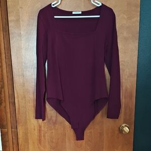 Mangopop Burgundy Square Neck Bodysuit